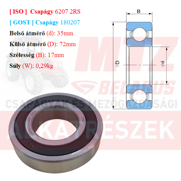 Csapágy 6207 2RS GPZгпз-36